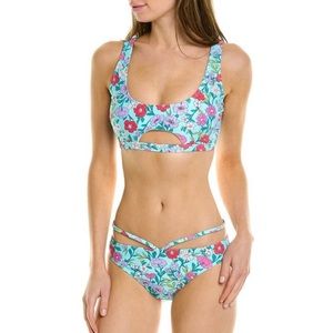 Nanette Lepore Blue Green Purple & Pink Floral Print Bikini 2 Piece Swimsuit
